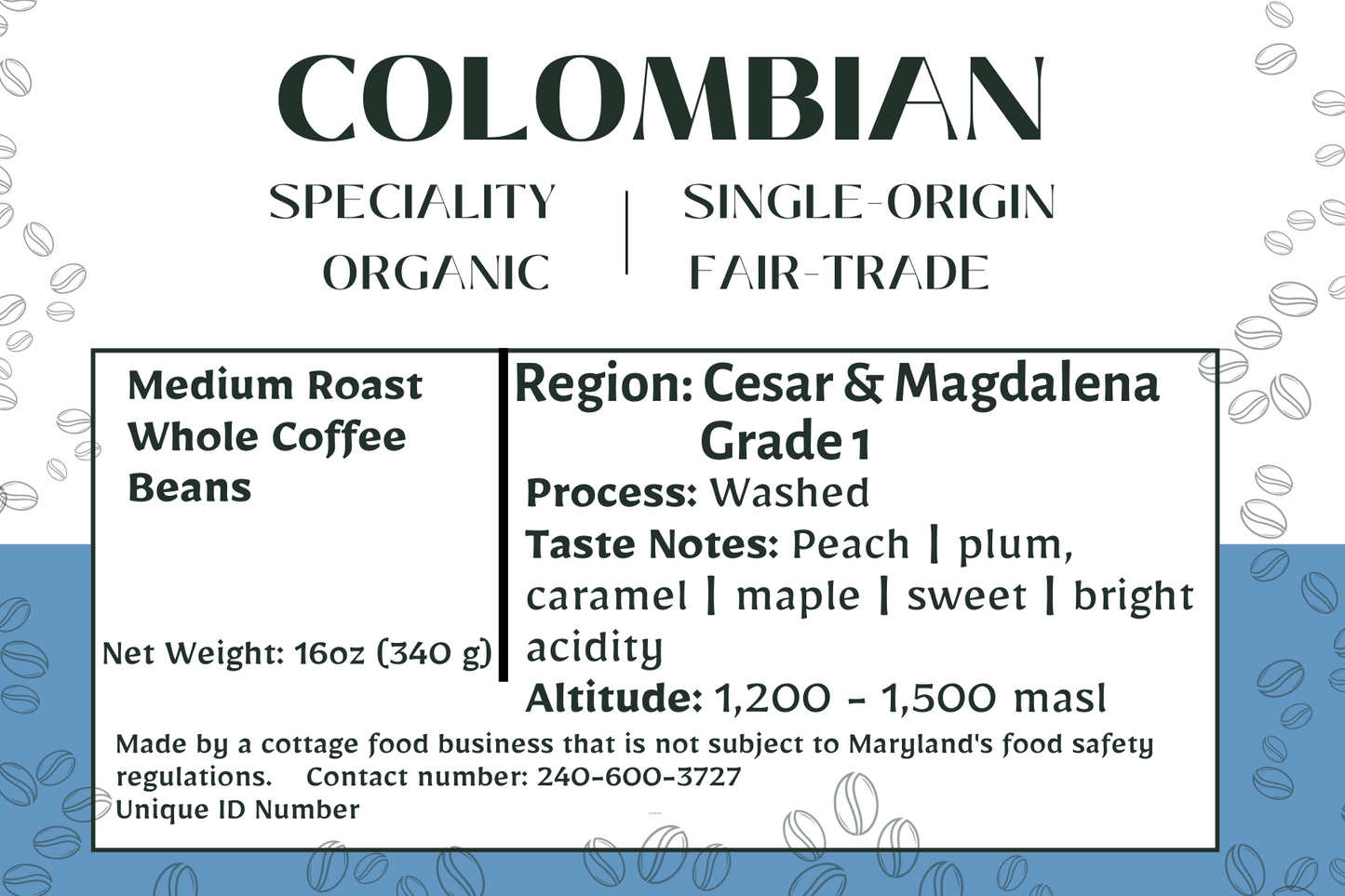 Colombian - Speciality, Organic, Fair trade, Medium Roast