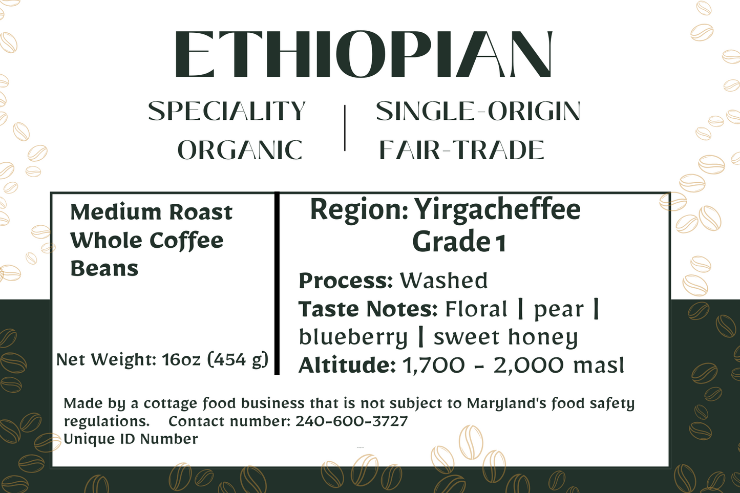 Ethiopian - Organic, Fair Trade Yirgacheffe Grade 1 - Medium Roast