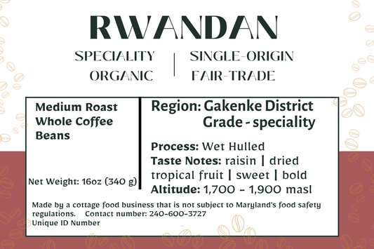 Rwandan - Speciality, Organic, Fair trade - Medium Roast